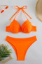 new 3-color patchwork padded underwire texture lace-up bikini sets_Black_White_Orange