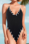 s-xl new patchwork padded 3-color ribbed lace-up one-piece swimsuit_Black