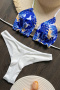 new patchwork contrast leaves printing padded ribbed lace-up bikini sets_White