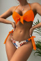 new sexy patchwork padded underwire 5-color flowers printing lace-up bikini sets_Rose Red_Orange