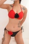 sexy color-block 3d flower decor padded halter-neck bikini set_White_Red