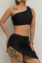 sexy 6 colors padded one shoulder one shoulder three-piece swimsuit_Black