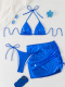 sexy 4 colors holographic padded halter-neck self-tie three-piece swimsuit_Black_Blue