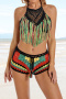 sexy crocheting contrast color tassel hollow unpadded tankini sets_Black