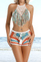 sexy crocheting contrast color tassel hollow unpadded tankini sets_Black_White