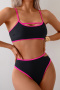 new patchwork contrast padded 4-color hollow suspender tankini sets_Black
