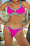 s-xl new patchwork padded contrast 5-color hollow bikini sets_Black_Magenta