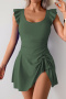 stylish plus-size patchwork 5-color padded ruffle one-piece swimsuit_Black_Dark Green