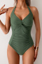 new plus-size patchwork 6-color padded lac-up halterneck one-piece swimsuit_Black_Pink_Dark Green