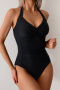 new plus-size patchwork 6-color padded lac-up halterneck one-piece swimsuit_Black