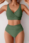new plus-size patchwork pleat padded 4-color high-wiast tankini sets_Black_Forest Green