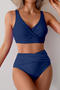 new plus-size patchwork pleat padded 4-color high-wiast tankini sets_Black_Forest Green_Dark Blue