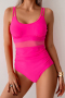new plus-size patchwork mesh 5-color padded one-piece swimsuit_Black_Pink