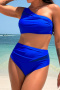 new plus-size patchwork 6-color padded single shoulder high-waist tankini sets_Black_Magenta_Dark Green_Dark Blue_Sea Blue
