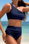 new plus-size patchwork 6-color padded single shoulder high-waist tankini sets_Black_Magenta_Dark Green_Dark Blue