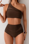 new plus-size patchwork 6-color padded single shoulder high-waist tankini sets_Black_Magenta_Dark Green_Dark Blue_Sea Blue_Brown