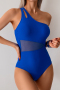 sexy plus-size patchwork mesh see-through padded 6-color one-piece swimsuit_Black_Magenta_Dark Green_Dark Blue_Sea Blue