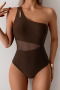 sexy plus-size patchwork mesh see-through padded 6-color one-piece swimsuit_Black_Magenta_Dark Green_Dark Blue_Sea Blue_Brown