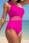 sexy plus-size patchwork mesh see-through padded 6-color one-piece swimsuit_Black_Magenta