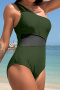 sexy plus-size patchwork mesh see-through padded 6-color one-piece swimsuit_Black_Magenta_Dark Green