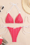 sexy patchwork 5-color lattices printing bow padded lace-up triangle bikini sets_Black_Pink_Red
