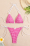 sexy patchwork 5-color lattices printing bow padded lace-up triangle bikini sets_Black_Pink