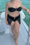 s-xl sexy patchwork mesh padded 6-color bandeau triangle three-piece swimsuit_Black