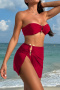 s-xl sexy patchwork mesh padded 6-color bandeau triangle three-piece swimsuit_Black_White_Red