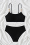 new 5-color patchwork padded stripes suspender tankini sets_Black