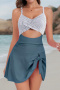 new stylish contrast patchwork stripes printing padded lace-up tankini sets_Black_Haze Blue