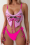 new sexy patchwork padded contrast butterfly shape 4-color suspender bikini sets_Black_Magenta