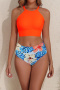 s-xl stylish patchwork padded flowers printing 3-color one-piece swimsuit_Black_Magenta_Orange