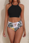 s-xl stylish patchwork padded flowers printing 3-color one-piece swimsuit_Black