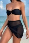 new sexy 3-color patchwork padded bandeau triangle bikini three-piece swimsuit_Black