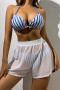 new stylish padded stripes 3-color halterneck mesh boxer three-piece swimwear_Black_Red_Sea Blue