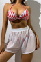 new stylish padded stripes 3-color halterneck mesh boxer three-piece swimwear_Black_Red