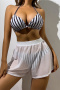 new stylish padded stripes 3-color halterneck mesh boxer three-piece swimwear_Black