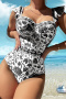 stylish 5-color patchwork padded underwire flowers printing one-piece swimsuit_Black