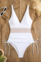 s-xl sexy contrast patchwork padded drawstring suspenders one-piece swimsuit_Black_White