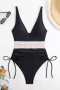 s-xl sexy contrast patchwork padded drawstring suspenders one-piece swimsuit_Black