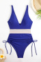 s-xl sexy contrast patchwork padded drawstring suspenders one-piece swimsuit_Black_White_Magenta_Green_Dark Blue