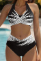 new contrast patchwork padded 4-color lace-up halterneck tankini sets_White