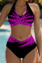 new contrast patchwork padded 4-color lace-up halterneck tankini sets_White_Magenta
