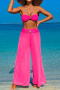 sexy three colors padded metal decor bandeau mesh pants three-piece swimsuit_Black_Magenta