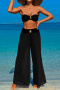 sexy three colors padded metal decor bandeau mesh pants three-piece swimsuit_Black