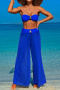 sexy three colors padded metal decor bandeau mesh pants three-piece swimsuit_Black_Magenta_Blue
