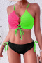 stylish contrast color patchwork padded lace-up tankini sets_Orange_Light Green