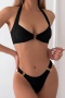 new sexy patchwork padded 4-color lace-up triangle bikini sets_Black