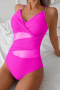 new patchwork mesh 3-color padded suspender one-piece swimsuit_Black_Magenta
