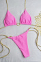 new sexy patchwork 9-color padded lace-up halterneck triangle bikini sets_Black_White_Pink